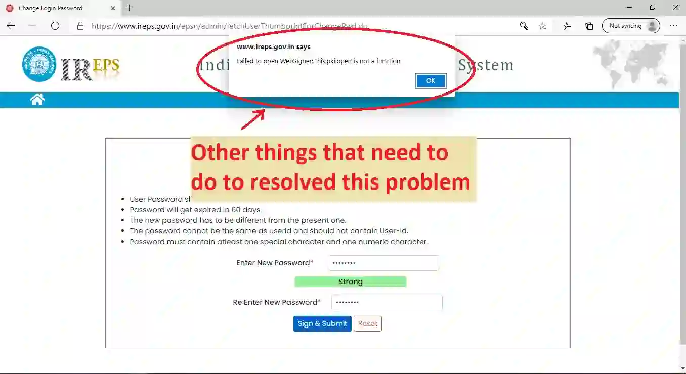 Extra setting on ireps website explained of Extra things that you need to do to solve problem of saying "Failed to open WebSigner: this.pki.open is not a function"